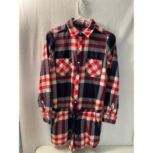Aerie flannel one piece long sleeve short pockets Pajamas‎ Small Red White Blue
